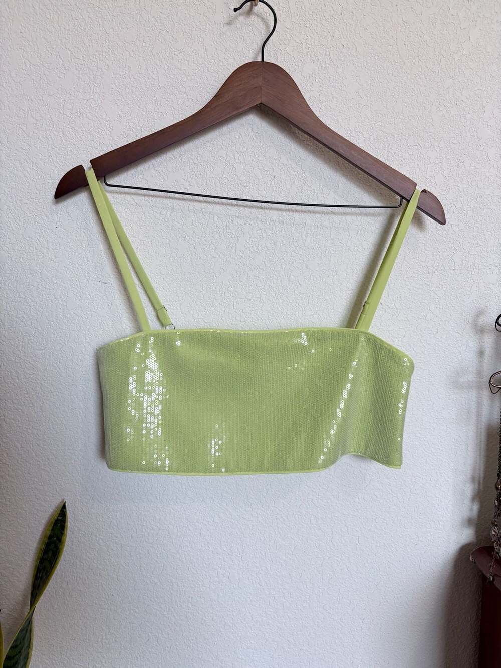 Reformation Dream Sequin Crop Top Size 2 Lime Green